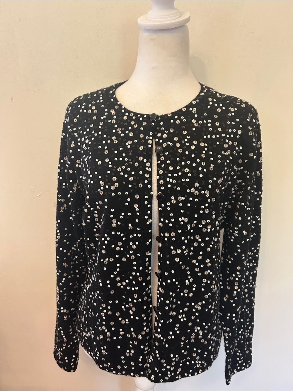 Talbots Black Sequin Button front Cardigan Size M EUC
